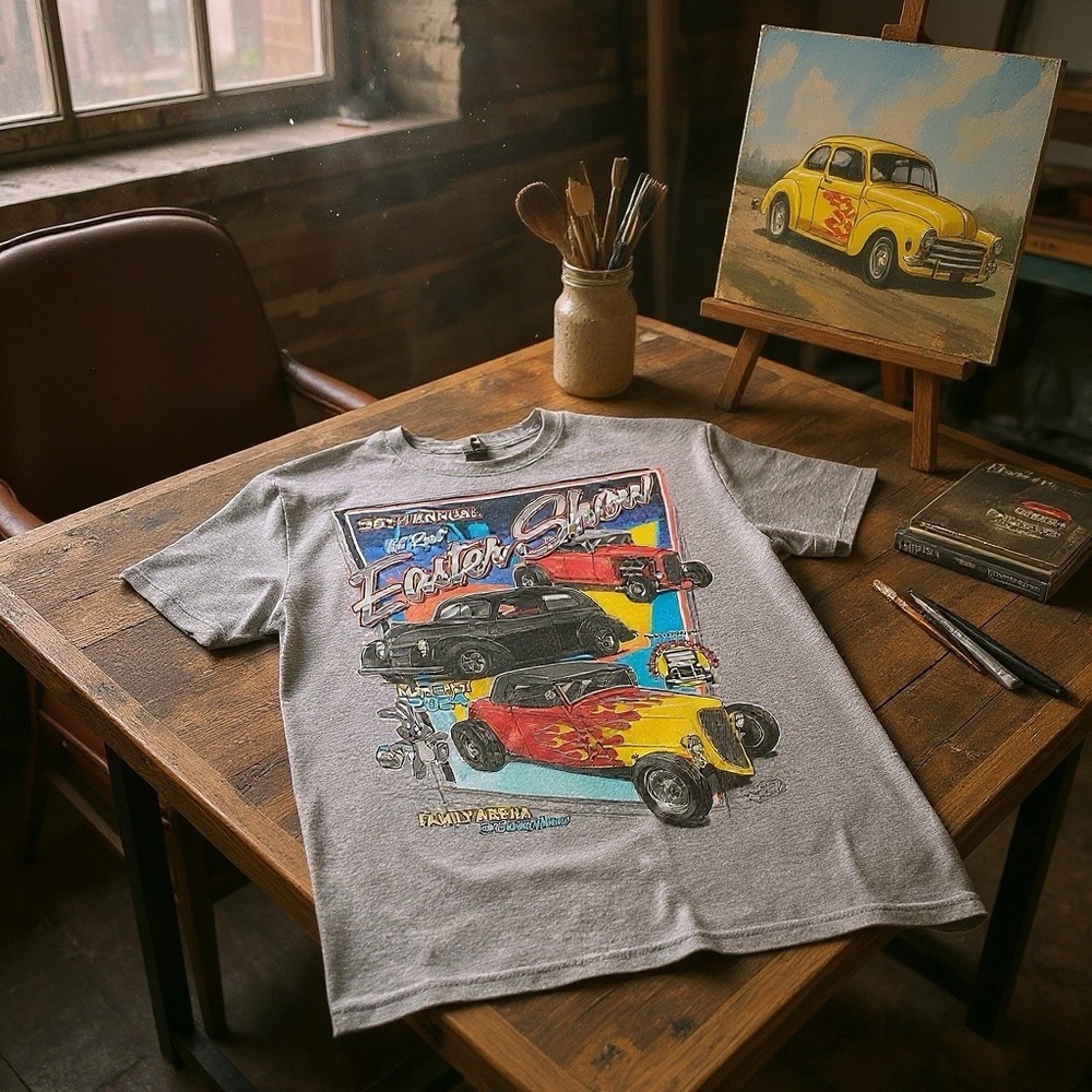 Men's Easter Car Show T-shirt St. Charles, Missouri 2024 New Size Medium‎ Gray